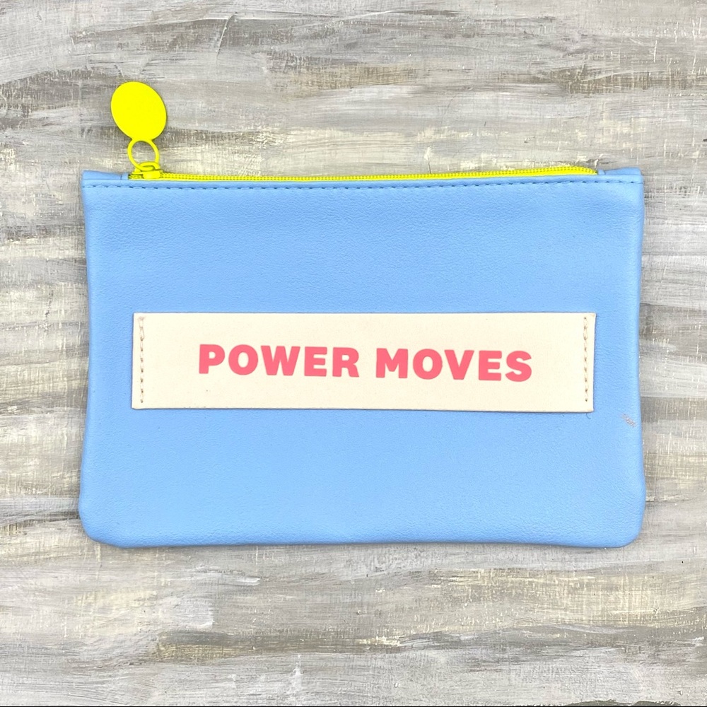 Ipsy Power Moves Glam Bag Cosmetic Pouch Makeup Bag Blue Zip Clutch